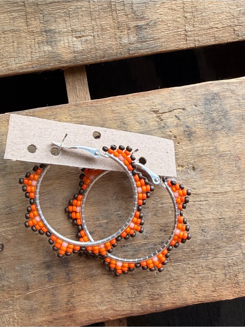 Handmade Orange Beaded Hoop Earrings - Women's Jewelry